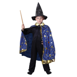 Dětský kouzelnický modrý plášť s hvězdami čarodějnice